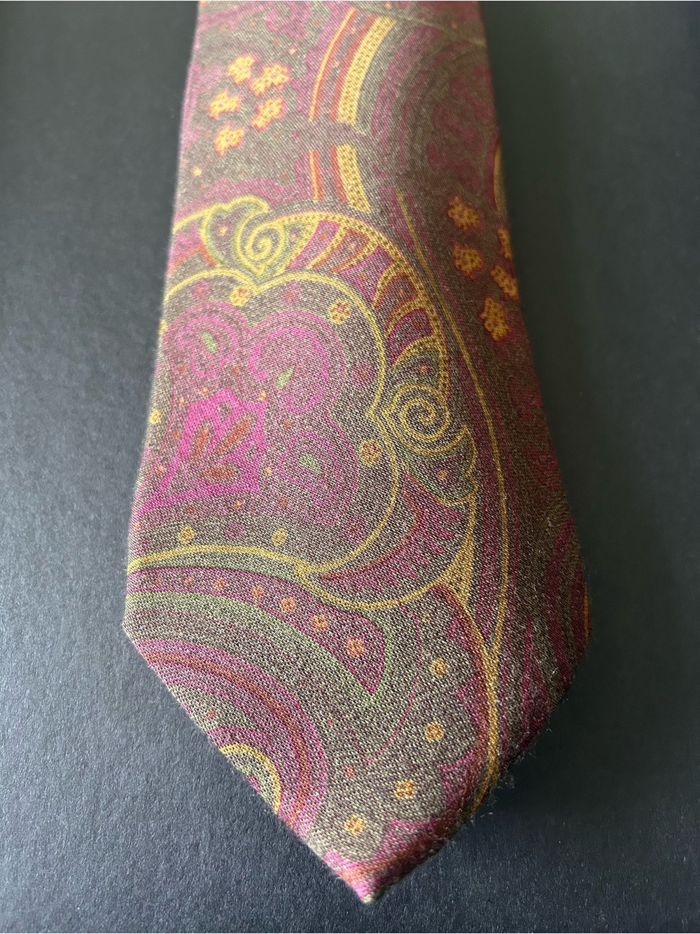 Ralph Lauren Purple Label Paisley Silk Tie in Olive Green and Magenta